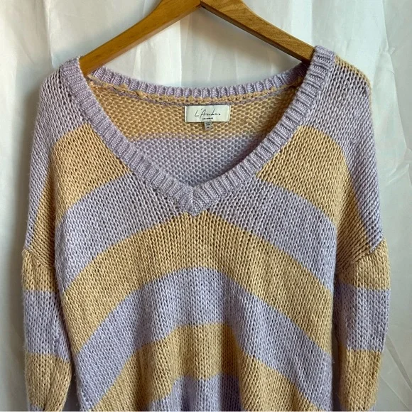 L'ACADEMIE Park Rib Knit Striped Sweater Lavender Orange V-Neck Lightweight XS - Picture 2 of 9